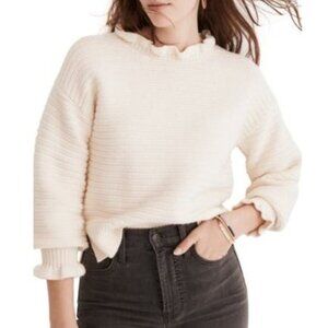 Madewell  Ruffle-Neck Pullover Sweater in Cotton-Merino Yarn